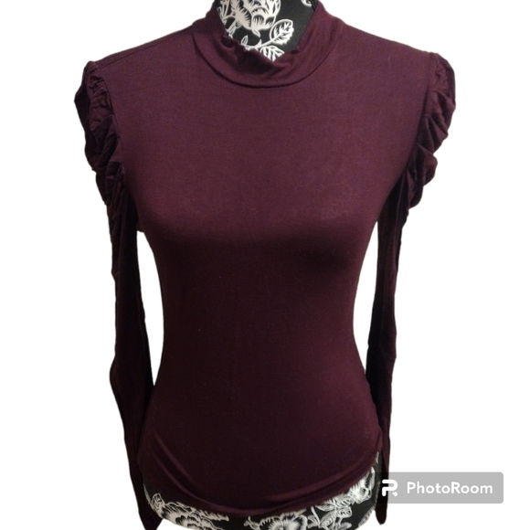 ALYA Mock Neck Puffy Shoulder Long Sleeve Top - Picture 1 of 4